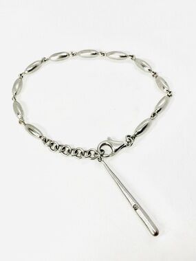 Vtg HD/R 925 Sterling Silver Solitaire Diamond Accent Torpedo Link Bracelet
